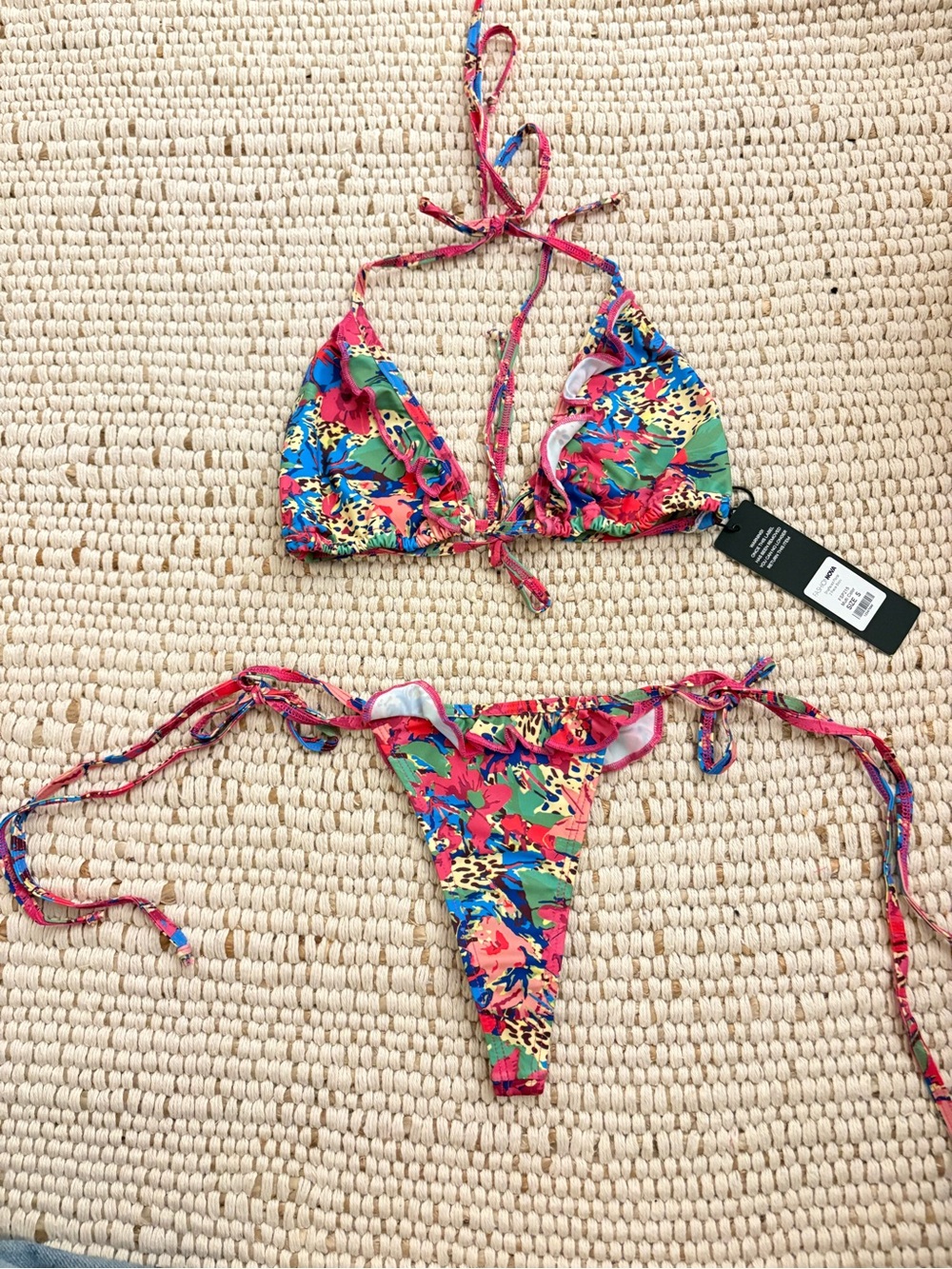 Fashion Nova Tropical Floral Tie-Side Bikini - Pink/Blue/Green